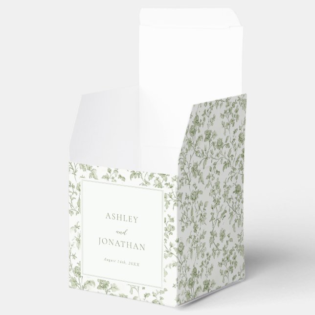 Elegant Sage Chinoiserie Wedding Favor Box (Opened)