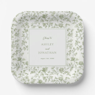 Elegant Sage Chinoiserie Wedding Paper Plate
