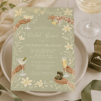 Elegant Sage Cocktail Bridal Shower Invitation