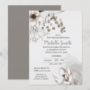 Elegant Sage Cream Floral Baby Shower Invitation