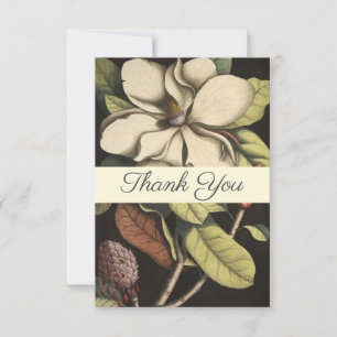 Elegant Sage Cream Magnolia Script Floral  Busines Thank You Card