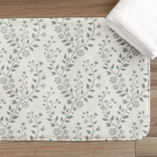Elegant Sage Cream Minimalist Boho Floral Pattern Bath Mat