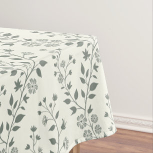 Elegant Sage Cream Minimalist Boho Floral Pattern Tablecloth