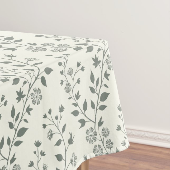 Elegant Sage Cream Minimalist Boho Floral Pattern Tablecloth (In Situ)