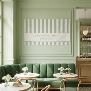 Elegant Sage & Cream Stripes French Bakery Branded Banner