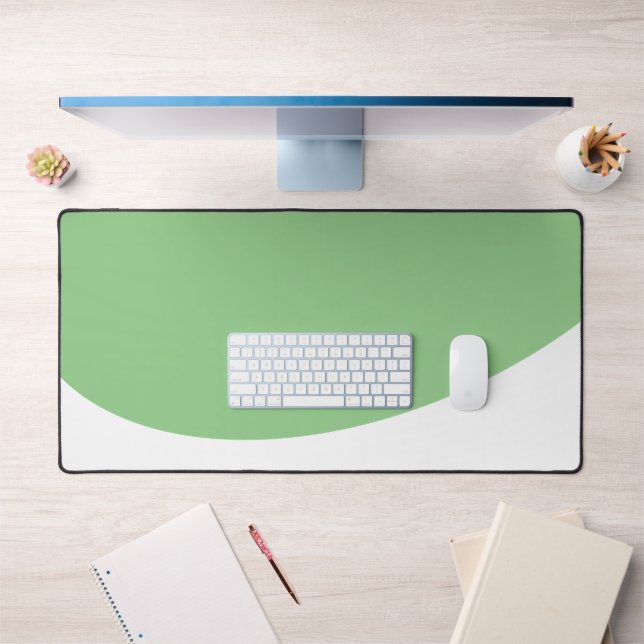 Elegant Sage Curve Flowing White Wave Bottom Edge Desk Mat (Office 1)