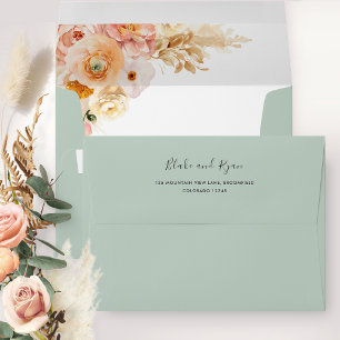 Elegant Sage Envelope with Peach Floral Inside