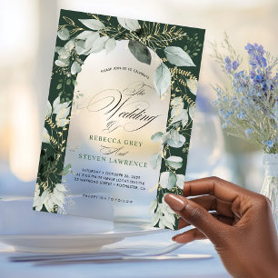 Elegant Sage Eucalyptus Green Calligraphy Wedding Acrylic Invitations