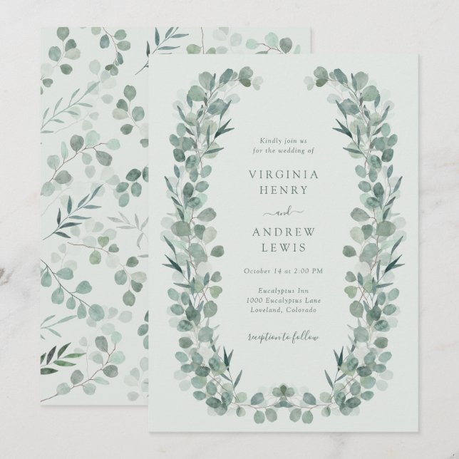 Elegant Sage Eucalyptus Wedding Invitation (Front/Back)