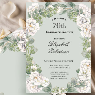 Elegant Sage Floral Border Women's 70th Birthday Invitation