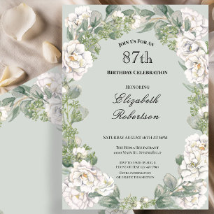Elegant Sage Floral Border Women's 87th Birthday  Invitation