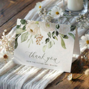Elegant Sage Floral Script Bridal Shower Wedding Thank You Card