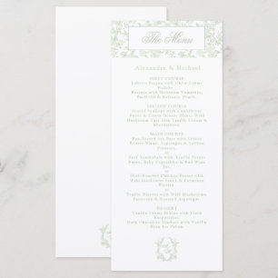 Elegant Sage Floral Toile Crest Monogram Wedding Menu