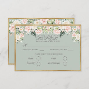 Elégant Sage Floral Vert Gold Script Mariage RSVP