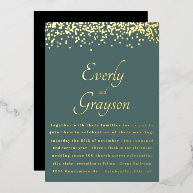 Elegant Sage Forest Green Gold Confetti Wedding    (Front/Back)