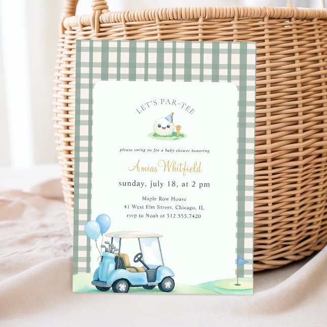 Elegant Sage Gingham Golf Baby Shower Invitation (Creator Uploaded)