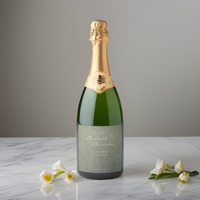 Elegant Sage Gold ANY Birthday Party Sparkling Wine Label (Creator Uploaded)