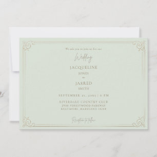 Elegant Sage Gold Frame Wedding Invitation