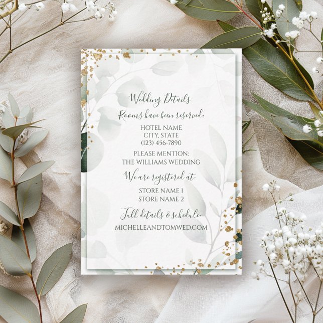 Elegant Sage Gold Watercolor Eucalyptus Greenery Enclosure Card (Creator Uploaded)