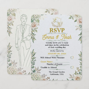 Elegant Sage Gold Wedding Invitation RSVP Card