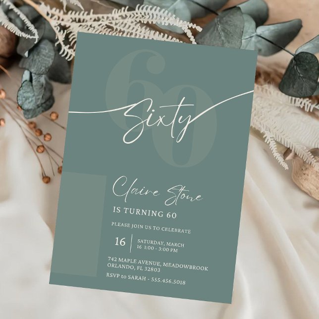 Elegant Sage Gray 60th Birthday Invitation (Créateur téléchargé)