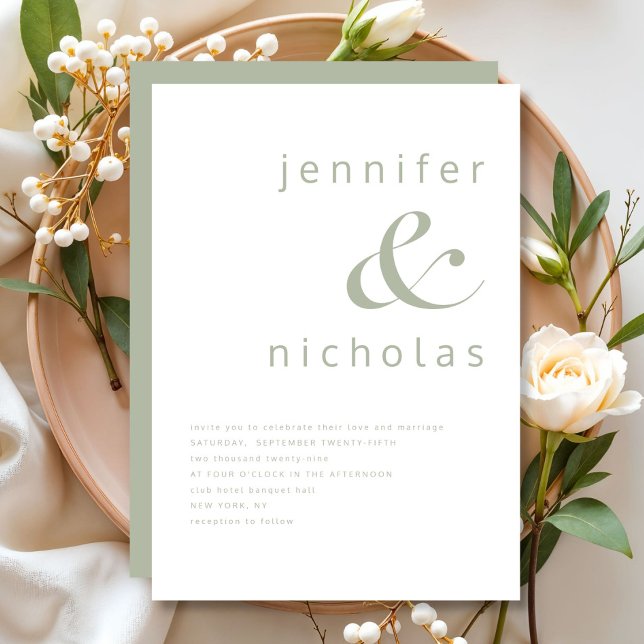 Elegant Sage Green Ampersand Wedding Invitation (Elegant Sage Green Ampersand Wedding Invitation)