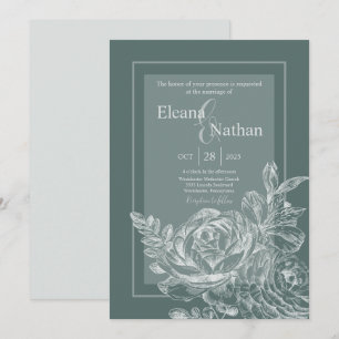 Elegant Sage Green and Botanical Floral Wedding Invitation