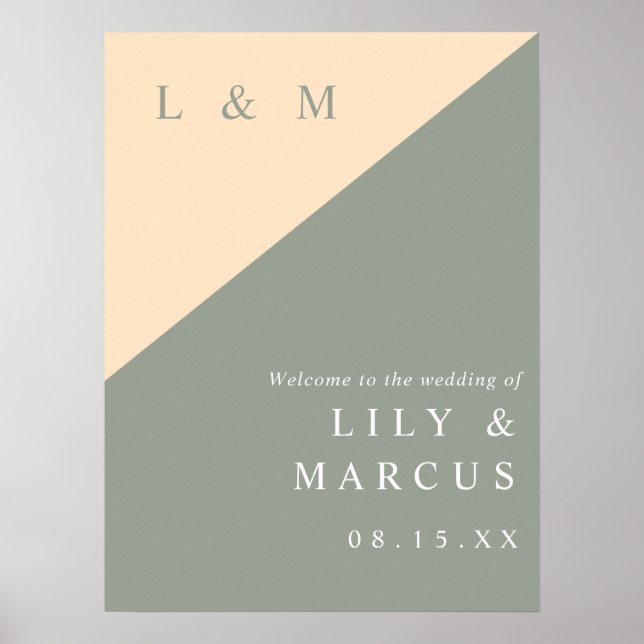 Elegant Sage Green And Cream Wedding Welcome Sign (Front)