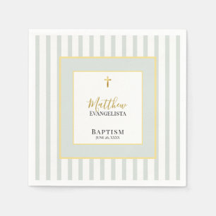 Elegant Sage Green and Gold Baptism Party Napkin