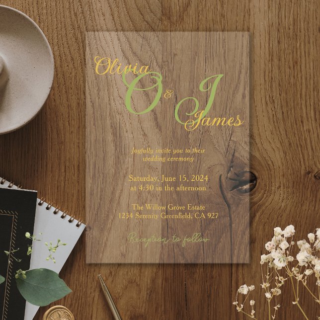 Elegant Sage Green and Gold Monogram Wedding  Vellum Invitations (Creator Uploaded)