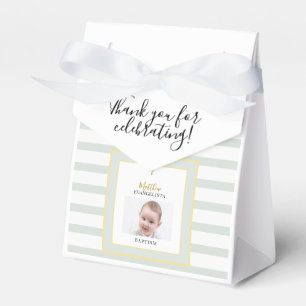 Elegant Sage Green and Gold Photo Baptism Tent Favor Box