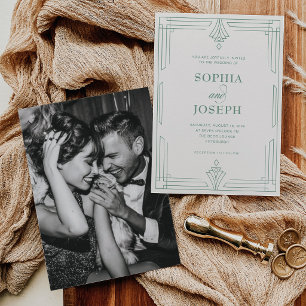 Elegant Sage Green and Soft Ivory   Photo Wedding Invitation