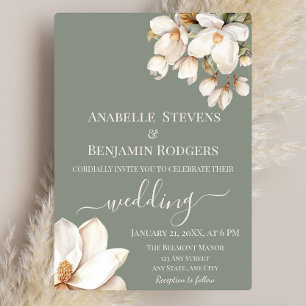 Elegant Sage Green and White Floral Wedding Invitation