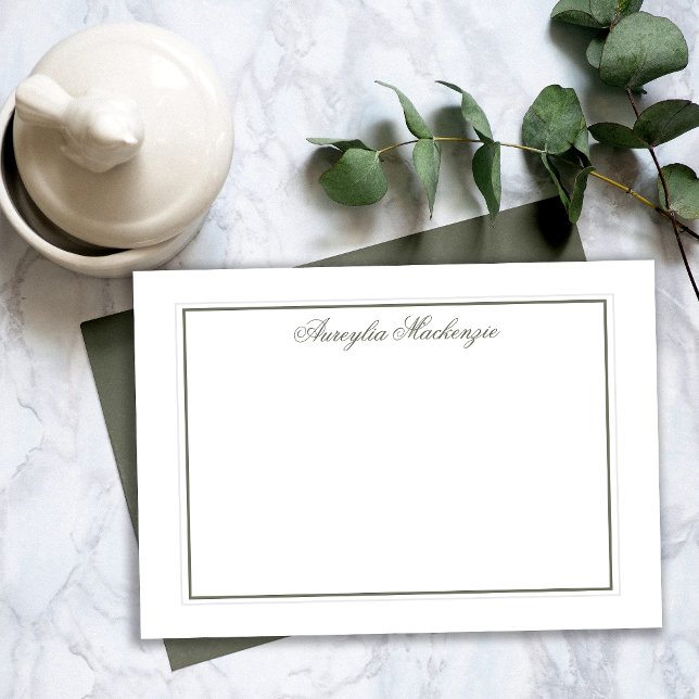 Elegant Sage Green and White Personalized Card (Elegant Sage Green and White Personalized Note Card)
