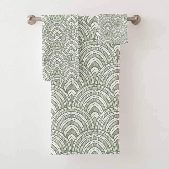 Elegant Sage Green Arches Bath Towel Set (Insitu)