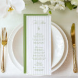 Elegant Sage Green & Beige Striped Wedding Menu<br><div class="desc">This elegant wedding menu features a soft beige striped background paired with refined sage green serif typography and delicate script accents. Designed for garden weddings, formal outdoor receptions, and timeless celebrations. The back includes customizable initials (delete if not needed), offering a personalized touch for your event. Fully editable with your...</div>