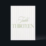 Elegant Sage Green & Beige Wedding 13 Table Number<br><div class="desc">This elegant table number features a soft beige striped background with refined sage green serif typography and subtle script accents. Designed for garden weddings, refined receptions, and timeless outdoor celebrations. Coordinates with the “Iris” Wedding Invitation Collection — click the collection link on this page to find matching items like menus,...</div>