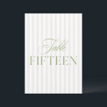 Elegant Sage Green & Beige Wedding 15 Table Number<br><div class="desc">This elegant table number features a soft beige striped background with refined sage green serif typography and subtle script accents. Designed for garden weddings, refined receptions, and timeless outdoor celebrations. Coordinates with the “Iris” Wedding Invitation Collection — click the collection link on this page to find matching items like menus,...</div>