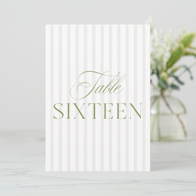 Elegant Sage Green & Beige Wedding 16 Table Number (Standing Front)