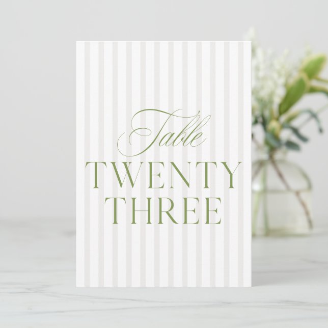 Elegant Sage Green & Beige Wedding 23 Table Number (Standing Front)