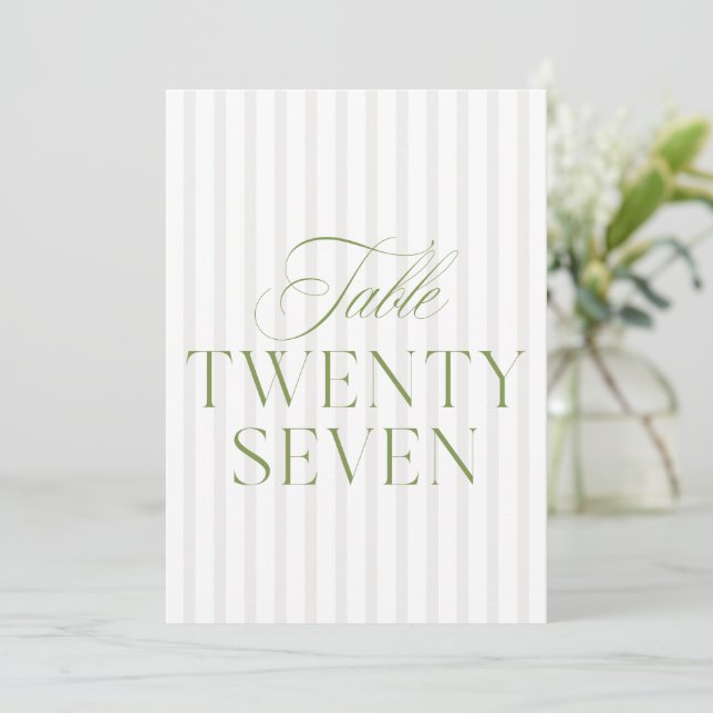 Elegant Sage Green & Beige Wedding 27 Table Number (Standing Front)