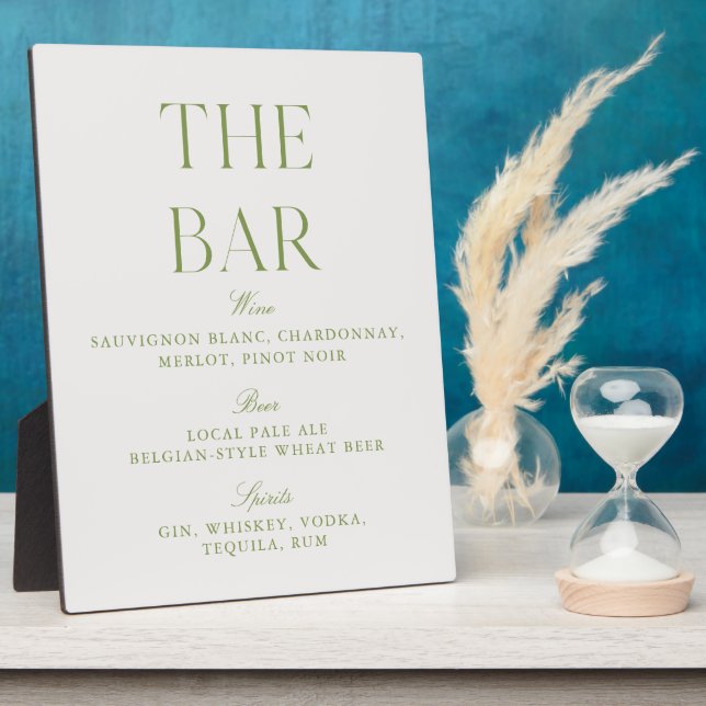 Elegant Sage Green & Beige Wedding Bar Sign Plaque (Side)