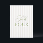 Elegant Sage Green & Beige Wedding Table Number<br><div class="desc">This elegant table number features a soft beige striped background with refined sage green serif typography and subtle script accents. Designed for garden weddings, refined receptions, and timeless outdoor celebrations. Coordinates with the “Iris” Wedding Invitation Collection — click the collection link on this page to find matching items like menus,...</div>