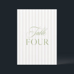 Elegant Sage Green & Beige Wedding Table Number<br><div class="desc">This elegant table number features a soft beige striped background with refined sage green serif typography and subtle script accents. Designed for garden weddings, refined receptions, and timeless outdoor celebrations. Coordinates with the “Iris” Wedding Invitation Collection — click the collection link on this page to find matching items like menus,...</div>