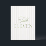 Elegant Sage Green & Beige Wedding Table Number<br><div class="desc">This elegant table number features a soft beige striped background with refined sage green serif typography and subtle script accents. Designed for garden weddings, refined receptions, and timeless outdoor celebrations. Coordinates with the “Iris” Wedding Invitation Collection — click the collection link on this page to find matching items like menus,...</div>