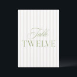 Elegant Sage Green & Beige Wedding Table Number<br><div class="desc">This elegant table number features a soft beige striped background with refined sage green serif typography and subtle script accents. Designed for garden weddings, refined receptions, and timeless outdoor celebrations. Coordinates with the “Iris” Wedding Invitation Collection — click the collection link on this page to find matching items like menus,...</div>