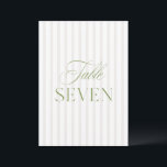 Elegant Sage Green & Beige Wedding Table Number<br><div class="desc">This elegant table number features a soft beige striped background with refined sage green serif typography and subtle script accents. Designed for garden weddings, refined receptions, and timeless outdoor celebrations. Coordinates with the “Iris” Wedding Invitation Collection — click the collection link on this page to find matching items like menus,...</div>