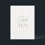 Elegant Sage Green & Beige Wedding Table Number<br><div class="desc">This elegant table number features a soft beige striped background with refined sage green serif typography and subtle script accents. Designed for garden weddings, refined receptions, and timeless outdoor celebrations. Coordinates with the “Iris” Wedding Invitation Collection — click the collection link on this page to find matching items like menus,...</div>