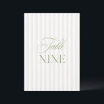 Elegant Sage Green & Beige Wedding Table Number<br><div class="desc">This elegant table number features a soft beige striped background with refined sage green serif typography and subtle script accents. Designed for garden weddings, refined receptions, and timeless outdoor celebrations. Coordinates with the “Iris” Wedding Invitation Collection — click the collection link on this page to find matching items like menus,...</div>