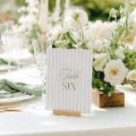 Elegant Sage Green & Beige Wedding Table Number<br><div class="desc">This elegant table number features a soft beige striped background with refined sage green serif typography and subtle script accents. Designed for garden weddings, refined receptions, and timeless outdoor celebrations. Coordinates with the “Iris” Wedding Invitation Collection — click the collection link on this page to find matching items like menus,...</div>